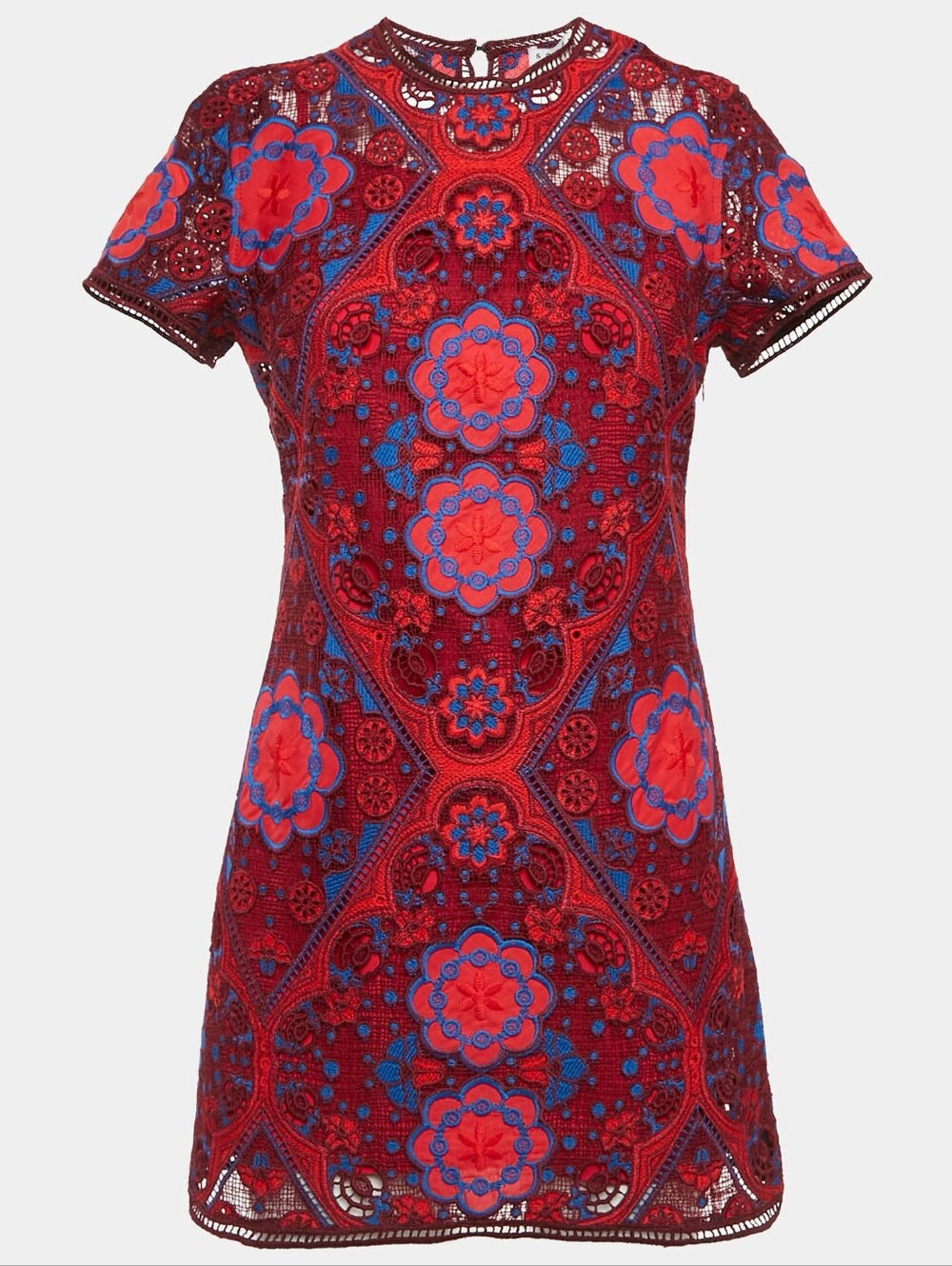 Sandro Guipure Lace Mini Dress Red, Burgundy, Blue Floral Sz 1, US 4
